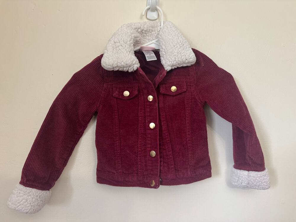 Little Lass Girls 4T Burgundy Corduroy Sherpa Jacket Cream Collar Western